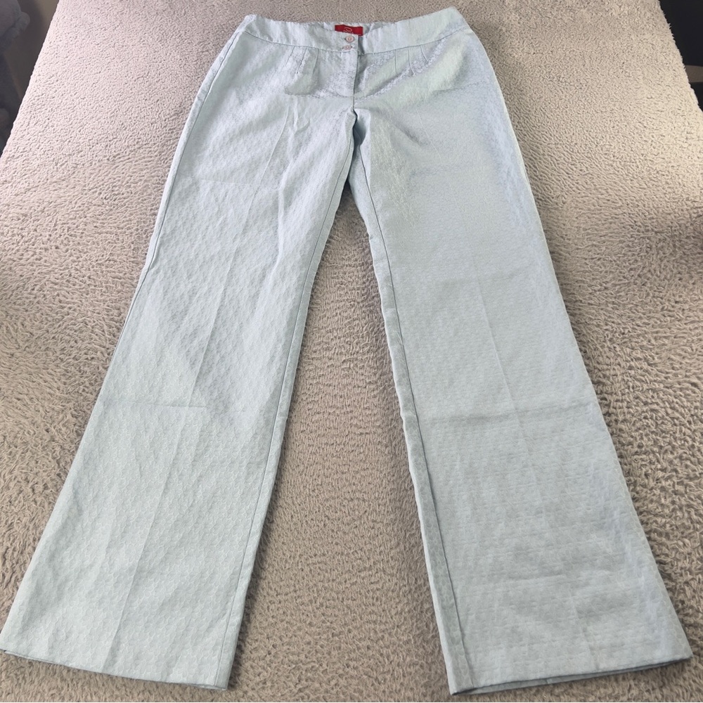 Oscar de la Renta Pants Womens 8 Blue Floral Textured Preppy Designer Casual